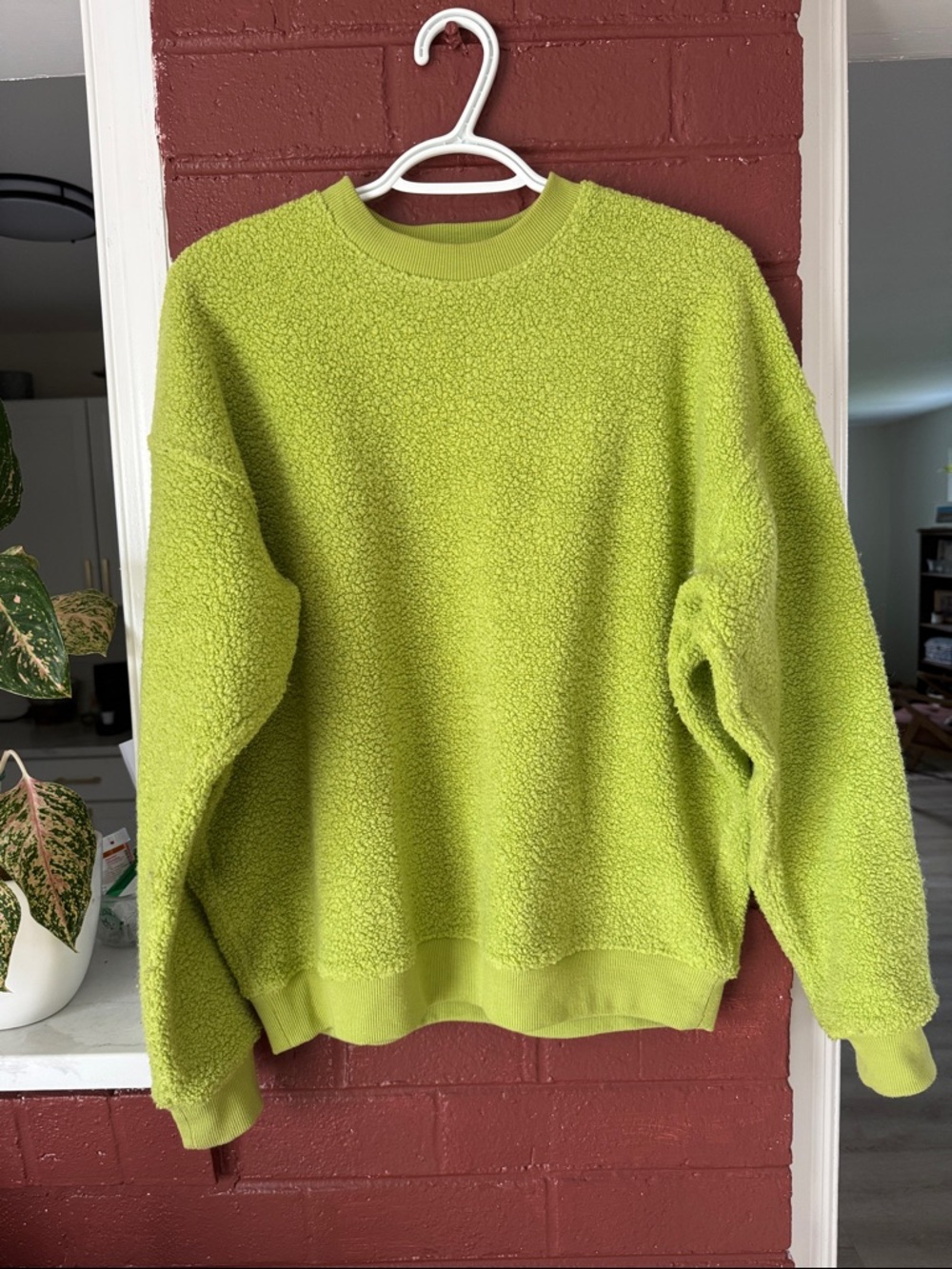 Outdoor Voices Lime Green Sherpa/Teddy Crewneck Sweatshirt